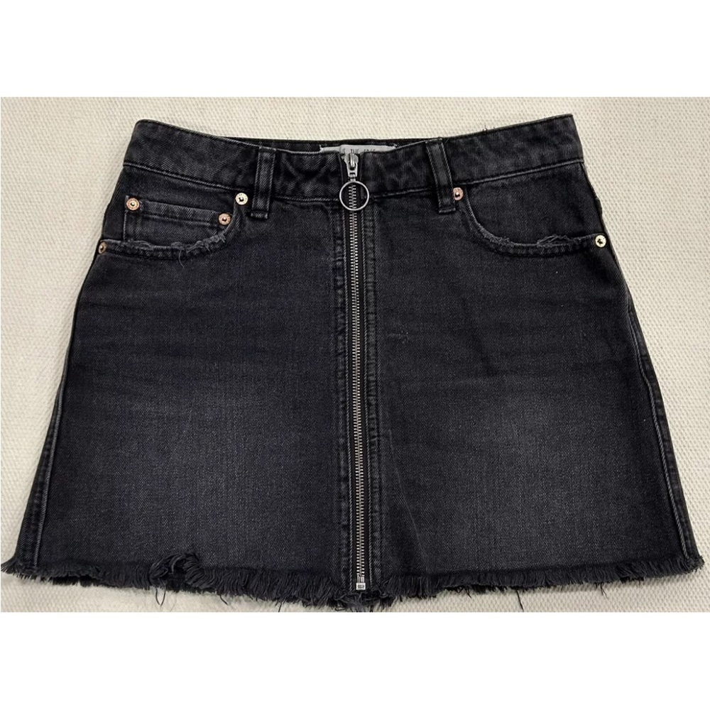We The Free Denim Skirt Zipper Front Raw Hemline Black Size 25